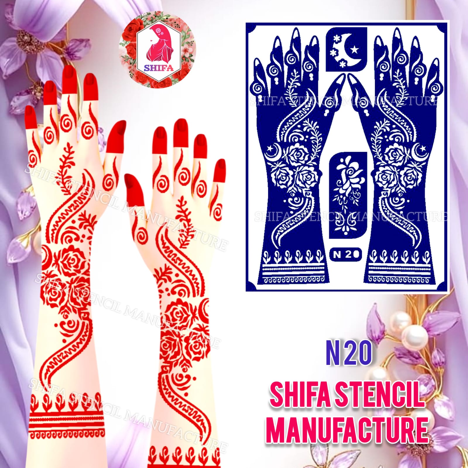 N 20 Moonvine Rose Cascade - Sticker Overview - Shifa Stencil Manufacturer